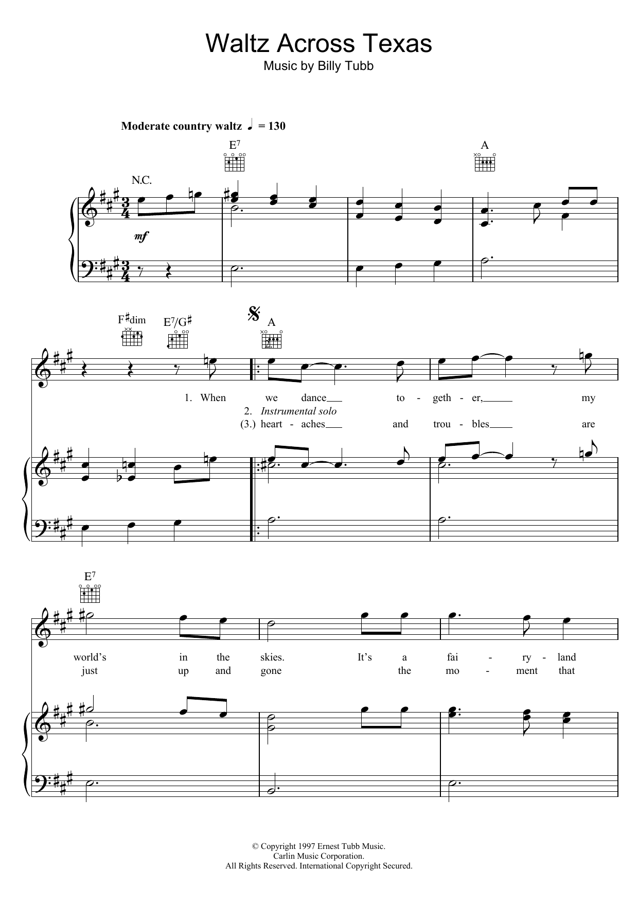 Ernest Tubb Waltz Across Texas sheet music notes and chords. Download Printable PDF.