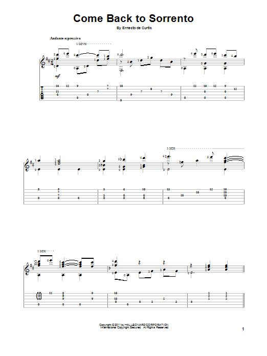 Ernesto de Curtis Come Back To Sorrento sheet music notes and chords. Download Printable PDF.