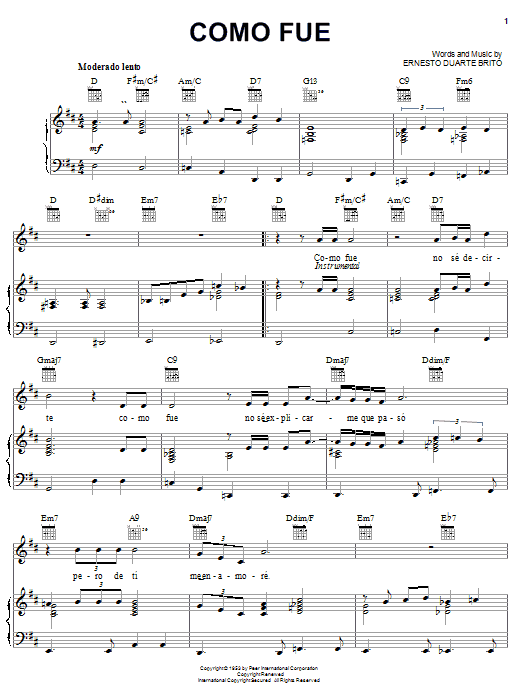 Ernesto Duarte Brito Como Fue sheet music notes and chords. Download Printable PDF.