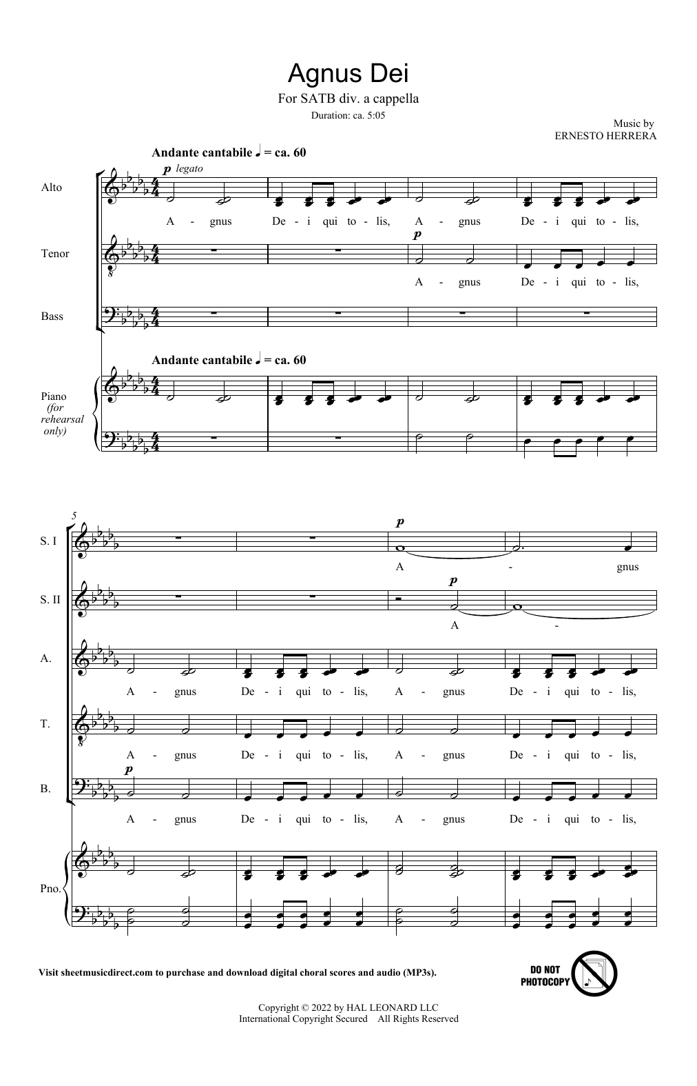 Ernesto Herrera Agnus Dei sheet music notes and chords. Download Printable PDF.