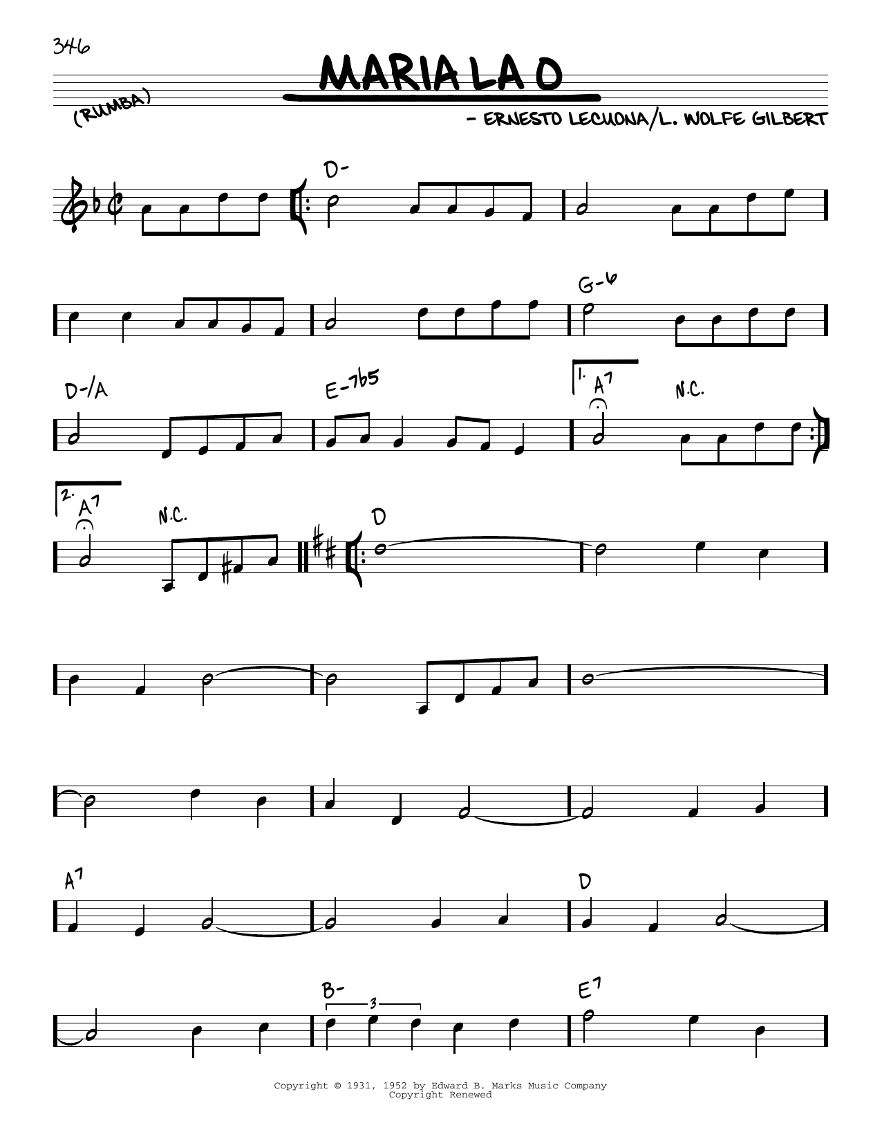 Learn to play Ernesto Lecuona Maria La O sheet music for Real Book – Melody & Chords in minutes. Price: 5.9900$ Ernesto Lecuona Maria La O sheet music notes and chords arranged for Real Book – Melody & Chords