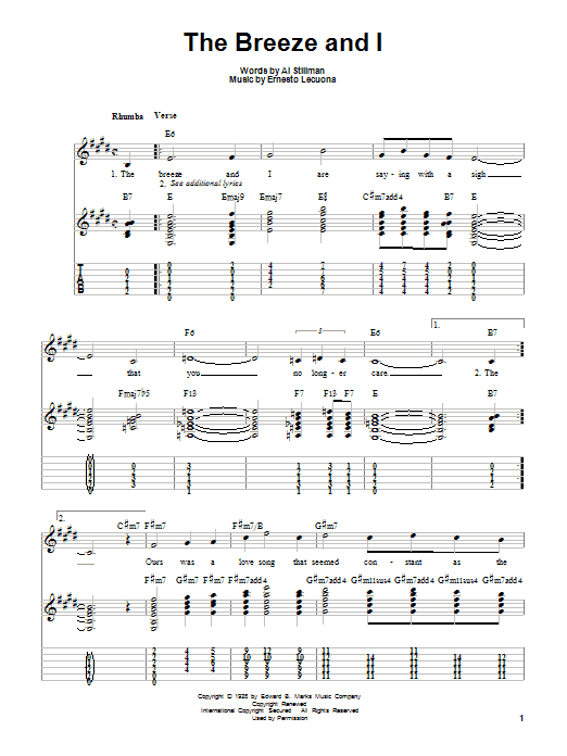 Ernesto Lecuona The Breeze And I sheet music notes and chords. Download Printable PDF.