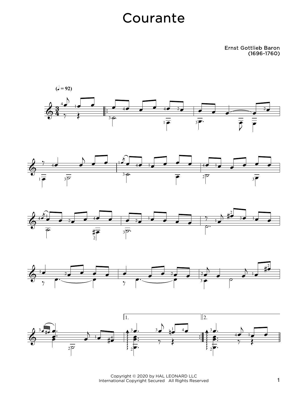 Ernst Gottlieb Baron Courante sheet music notes and chords. Download Printable PDF.