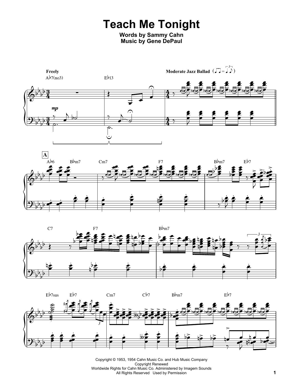 Erroll Garner Teach Me Tonight sheet music notes and chords. Download Printable PDF.