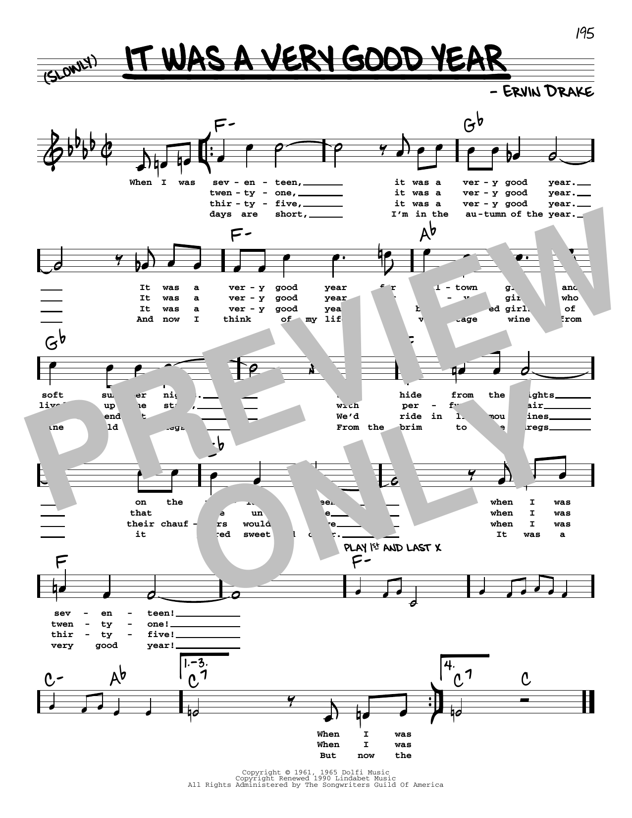 Learn to play Ervin Drake It Was A Very Good Year (High Voice) sheet music for Real Book – Melody, Lyrics & Chords in minutes. Price: 5.9900$ Ervin Drake It Was A Very Good Year (High Voice) sheet music notes and chords arranged for Real Book – Melody, Lyrics & Chords
