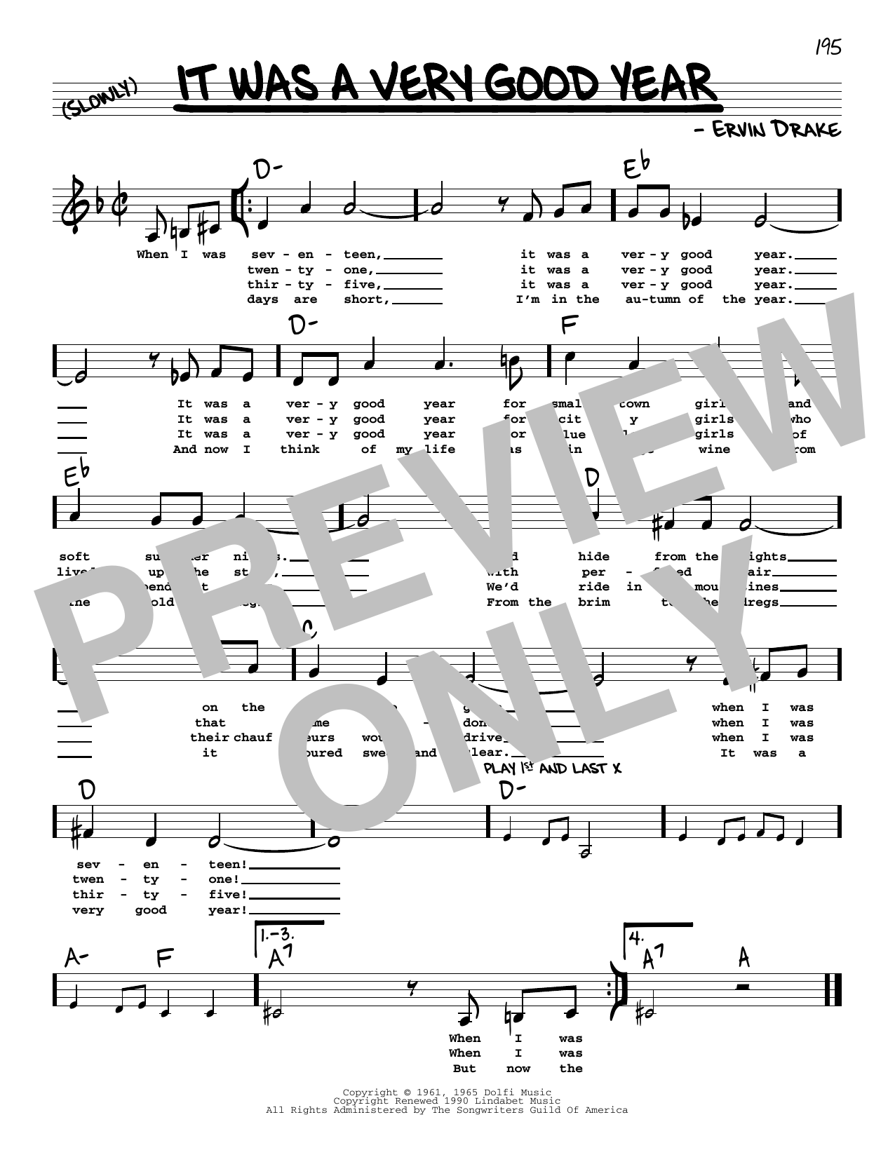 Learn to play Ervin Drake It Was A Very Good Year (Low Voice) sheet music for Real Book – Melody, Lyrics & Chords in minutes. Price: 5.9900$ Ervin Drake It Was A Very Good Year (Low Voice) sheet music notes and chords arranged for Real Book – Melody, Lyrics & Chords