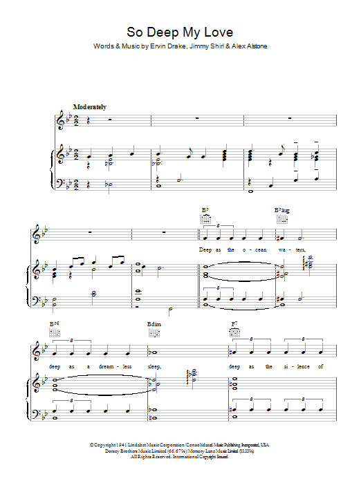 Learn to play Ervin Drake So Deep My Love sheet music for Piano, Vocal & Guitar Chords in minutes. Price: 7.8900$ Ervin Drake So Deep My Love sheet music notes and chords arranged for Piano, Vocal & Guitar Chords