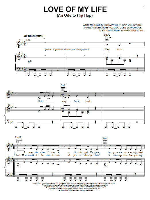 Erykah Badu Love Of My Life (An Ode To Hip Hop) sheet music notes and chords. Download Printable PDF.