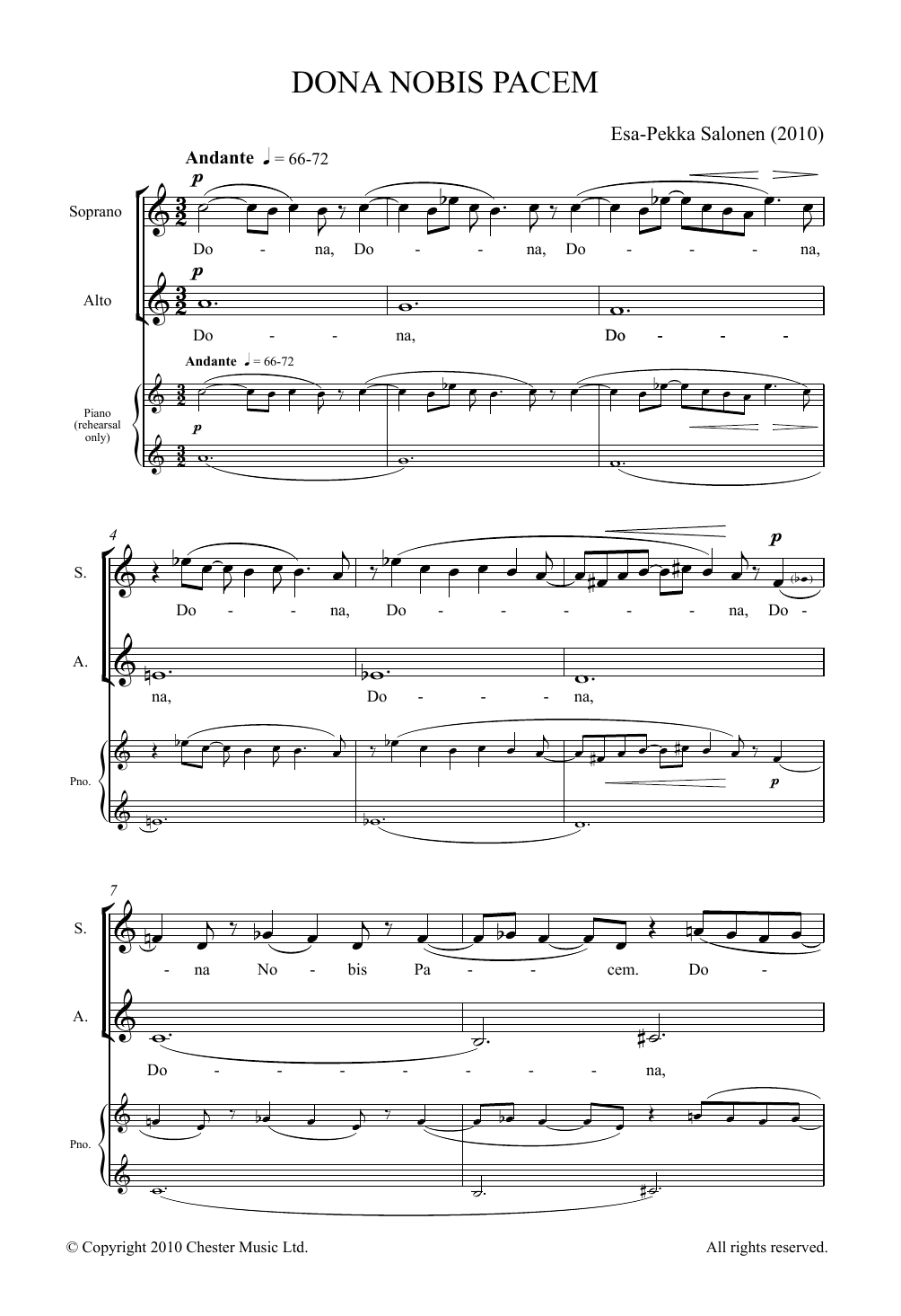 Learn to play Esa-Pekka Salonen Dona Nobis Pacem sheet music for Piano, Vocal & Guitar Chords in minutes. Price: 7.8900$ Esa-Pekka Salonen Dona Nobis Pacem sheet music notes and chords arranged for Piano, Vocal & Guitar Chords