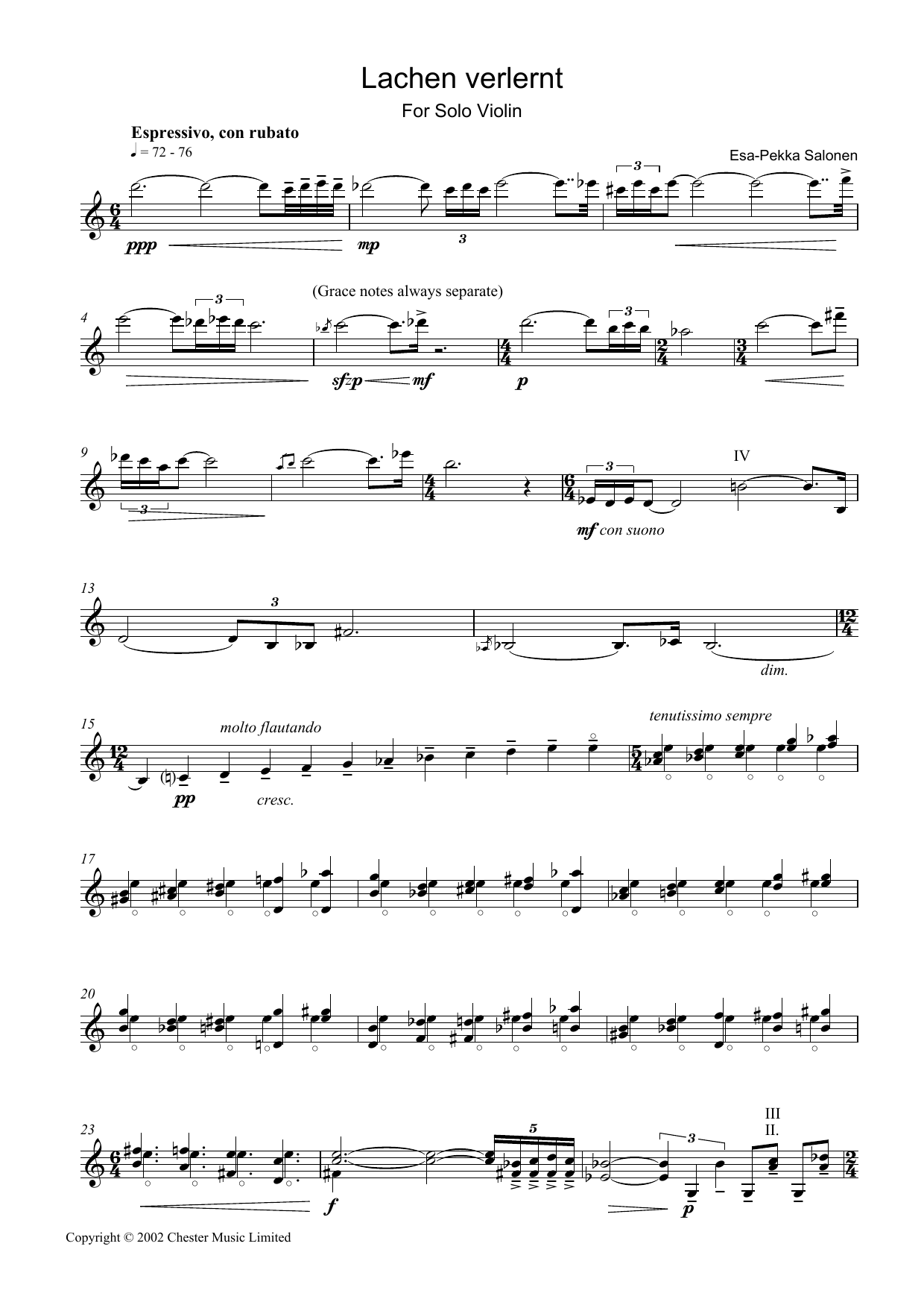 Esa-Pekka Salonen Lachen Verlernt sheet music notes and chords. Download Printable PDF.