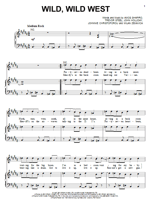Learn to play Escape Club Wild, Wild West sheet music for Piano, Vocal & Guitar Chords (Right-Hand Melody) in minutes. Price: 7.8900$ Escape Club Wild, Wild West sheet music notes and chords arranged for Piano, Vocal & Guitar Chords (Right-Hand Melody)