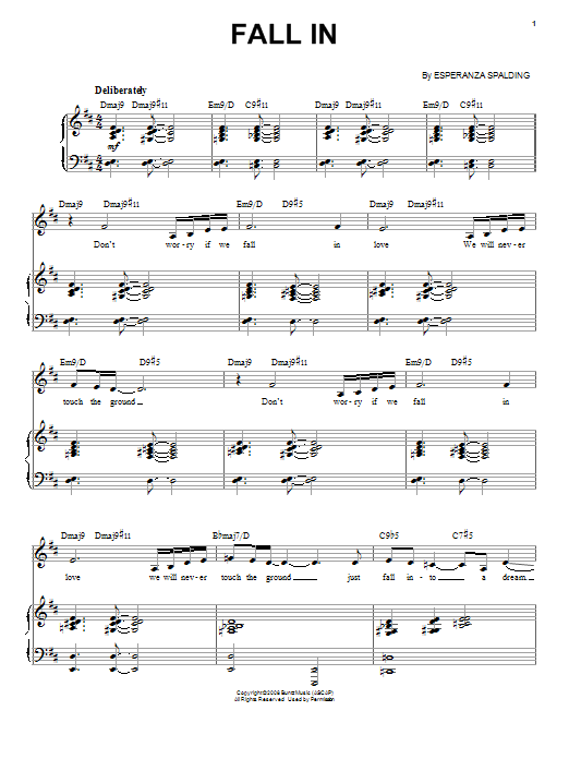 Learn to play Esperanza Spalding Fall In sheet music for Piano & Vocal in minutes. Price: 6.9900$ Esperanza Spalding Fall In sheet music notes and chords arranged for Piano & Vocal
