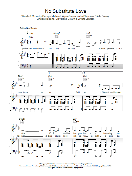 Estelle No Substitute Love sheet music notes and chords arranged for Piano, Vocal & Guitar Chords