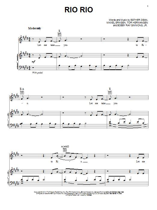 Ester Dean Rio Rio (feat. B.o.B) sheet music notes and chords arranged for Piano, Vocal & Guitar Chords (Right-Hand Melody)