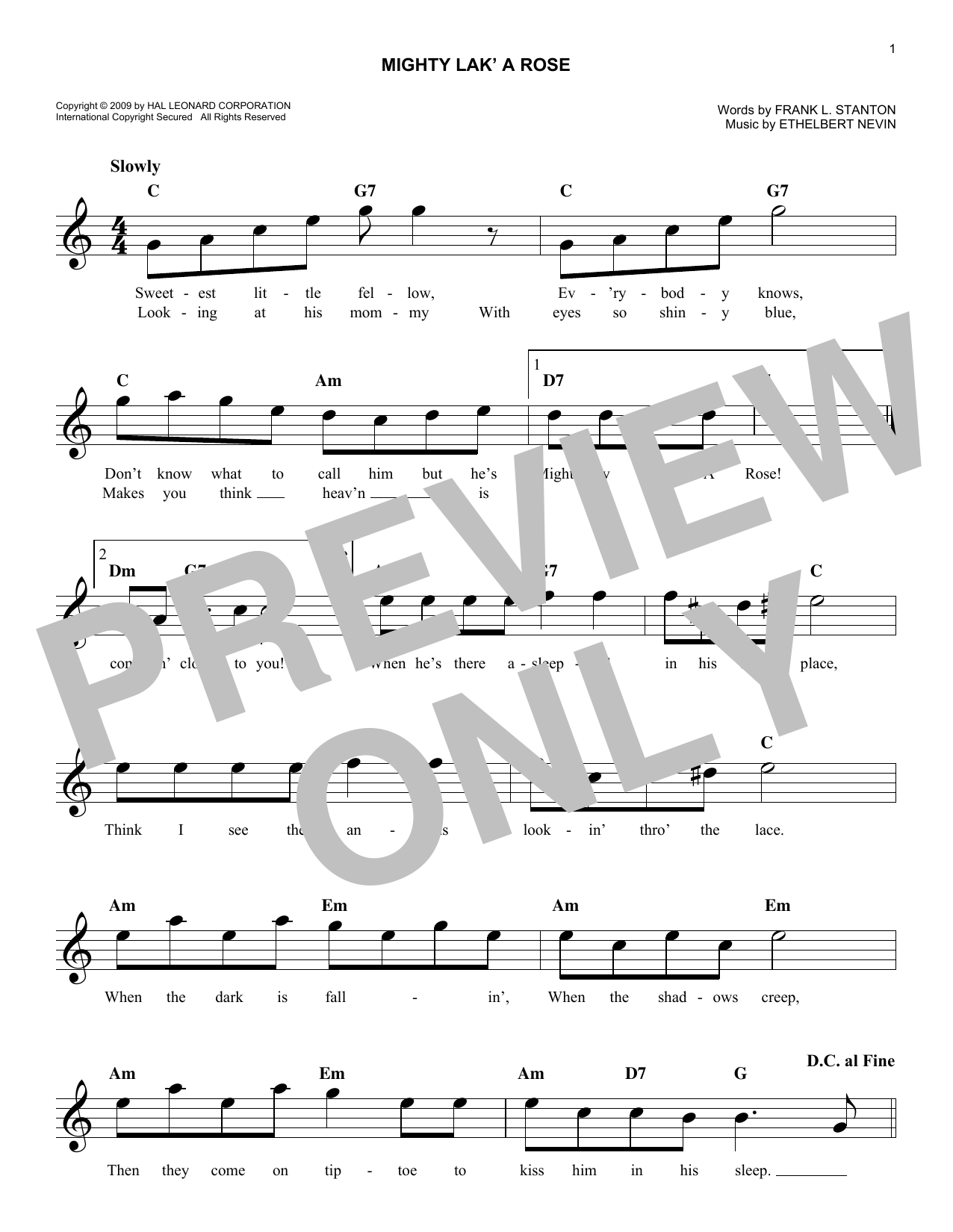 Ethelbert Nevin Mighty Lak' A Rose sheet music notes and chords. Download Printable PDF.