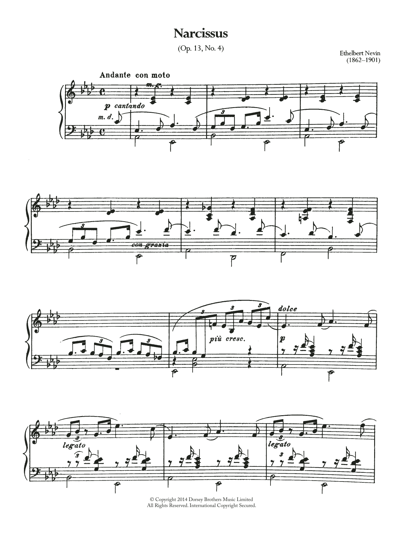 Ethelbert Nevin Narcissus (Op.13 No.4) sheet music notes and chords. Download Printable PDF.