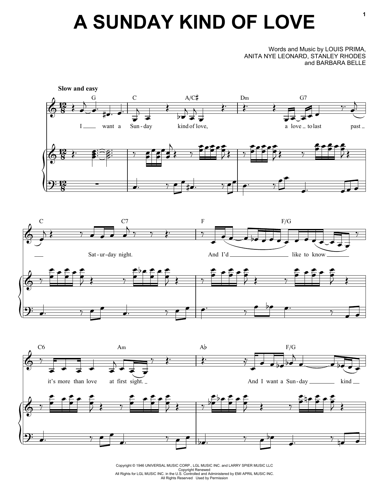 Etta James A Sunday Kind Of Love sheet music notes and chords. Download Printable PDF.