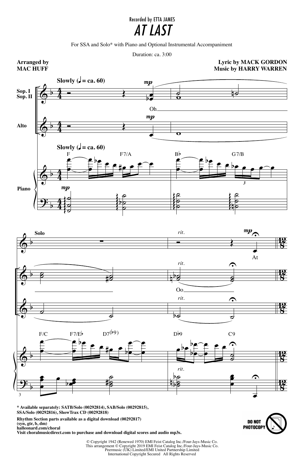 Etta James At Last (arr. Mac Huff) sheet music notes and chords. Download Printable PDF.