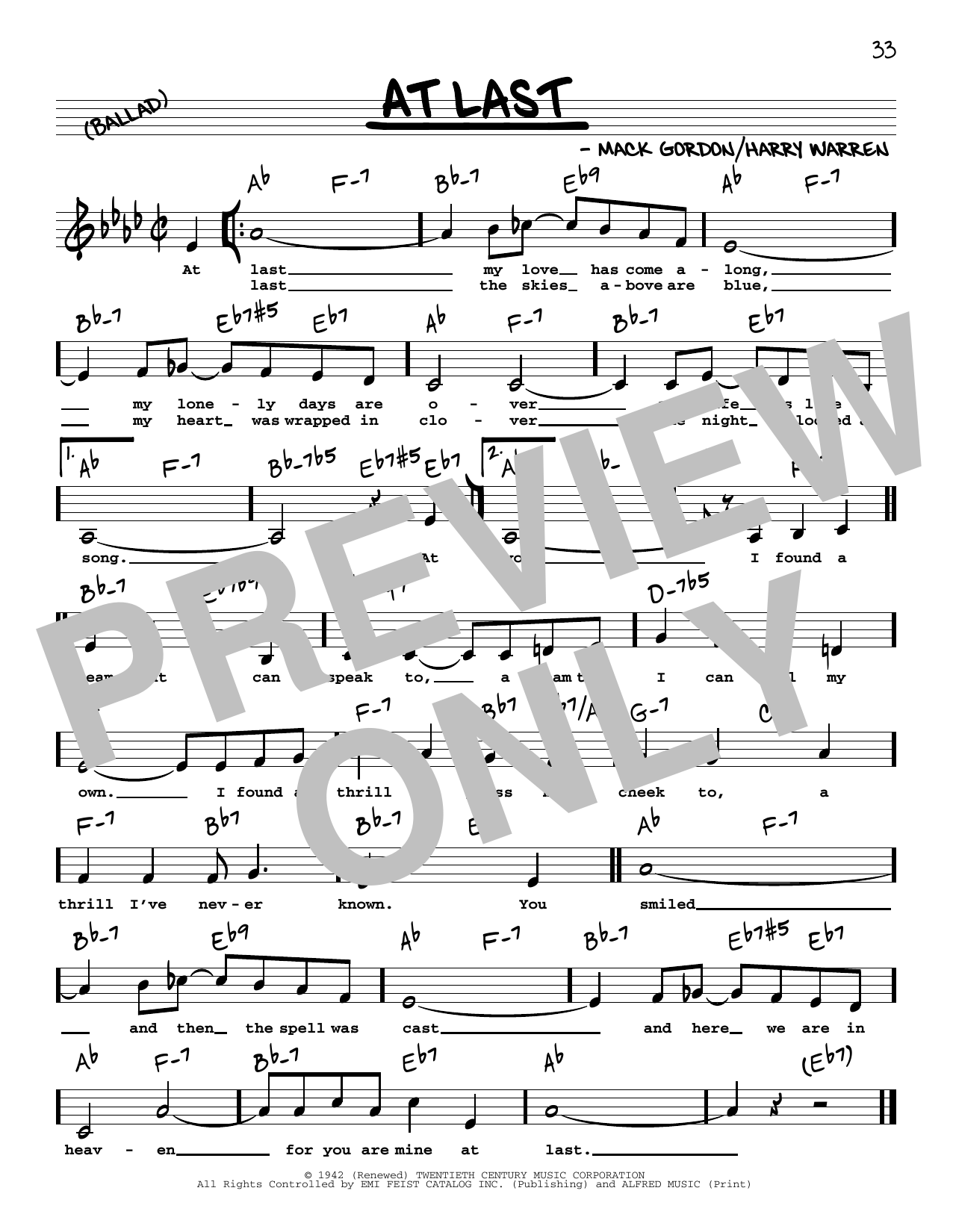 Etta James At Last (Low Voice) sheet music notes and chords. Download Printable PDF.