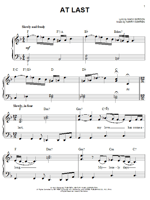 Etta James At Last sheet music notes and chords. Download Printable PDF.