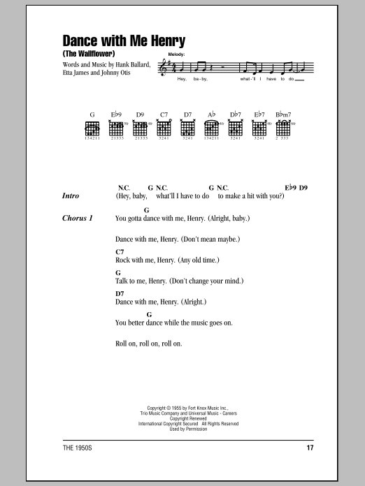 Etta James Dance With Me Henry (The Wallflower) sheet music notes and chords. Download Printable PDF.