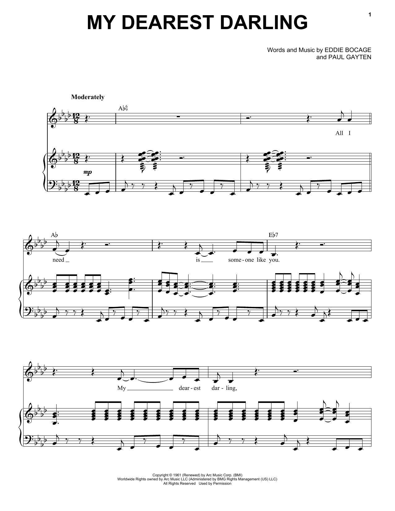 Etta James My Dearest Darling sheet music notes and chords arranged for Piano & Vocal