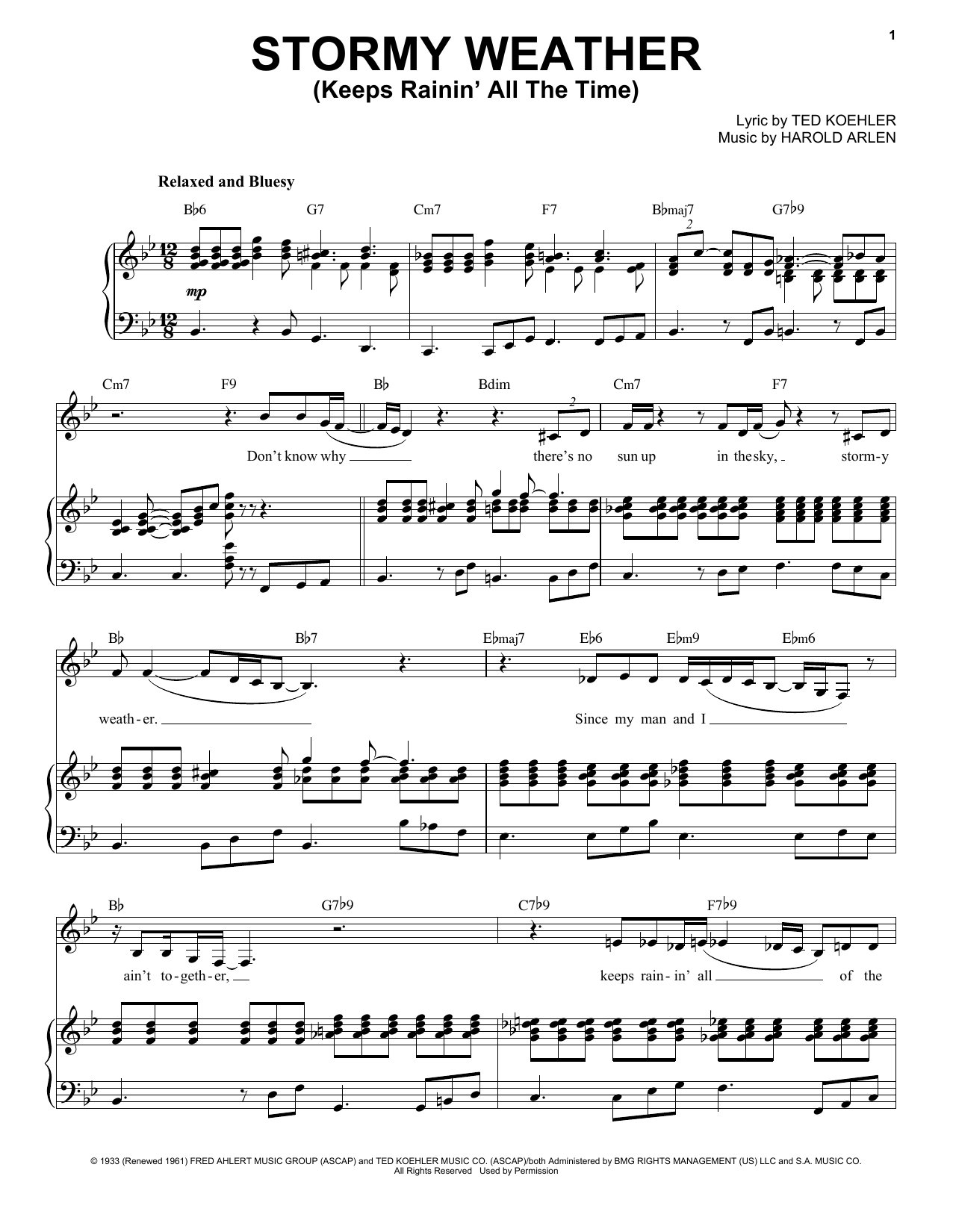 Etta James Stormy Weather (Keeps Rainin' All The Time) sheet music notes and chords. Download Printable PDF.