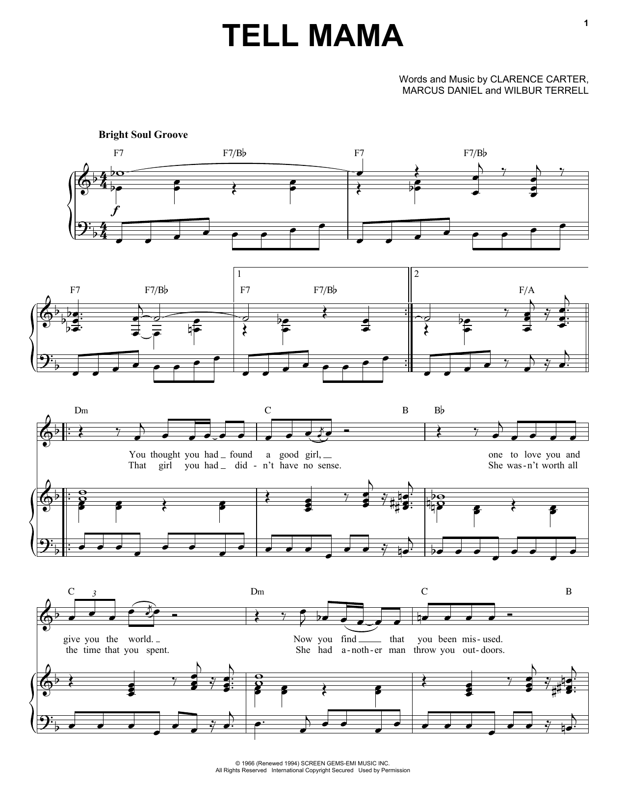 Etta James Tell Mama sheet music notes and chords. Download Printable PDF.