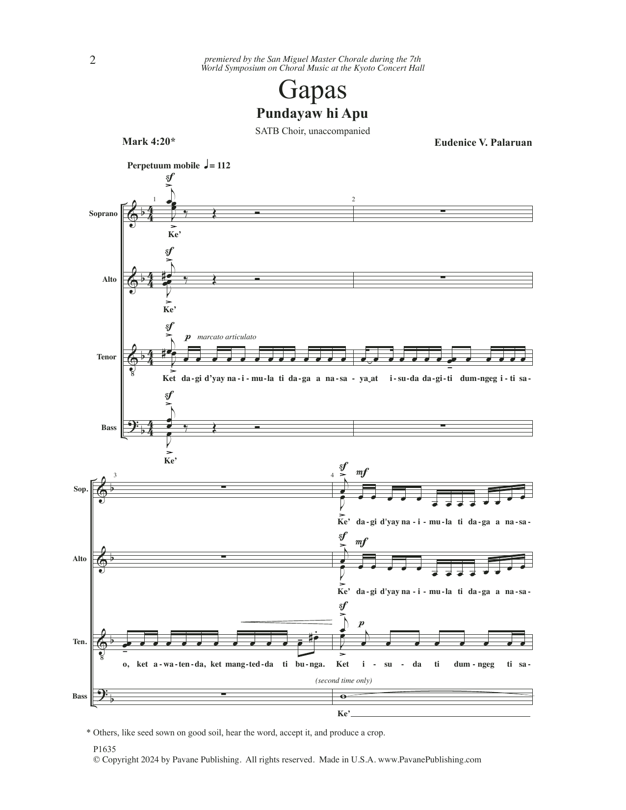 Learn to play Eudenice V. Palaruan Gapas (Pundayaw hi Apu) sheet music for SATB Choir in minutes. Price: 4.7900$ Eudenice V. Palaruan Gapas (Pundayaw hi Apu) sheet music notes and chords arranged for SATB Choir