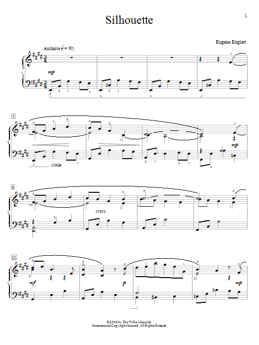 Learn to play Eugene Englert Silhouette sheet music for Educational Piano in minutes. Price: 6.9900$ Eugene Englert Silhouette sheet music notes and chords arranged for Educational Piano