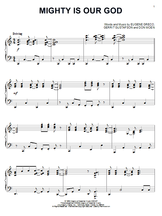 Learn to play Eugene Greco Mighty Is Our God sheet music for Piano Solo in minutes. Price: 7.8900$ Eugene Greco Mighty Is Our God sheet music notes and chords arranged for Piano Solo