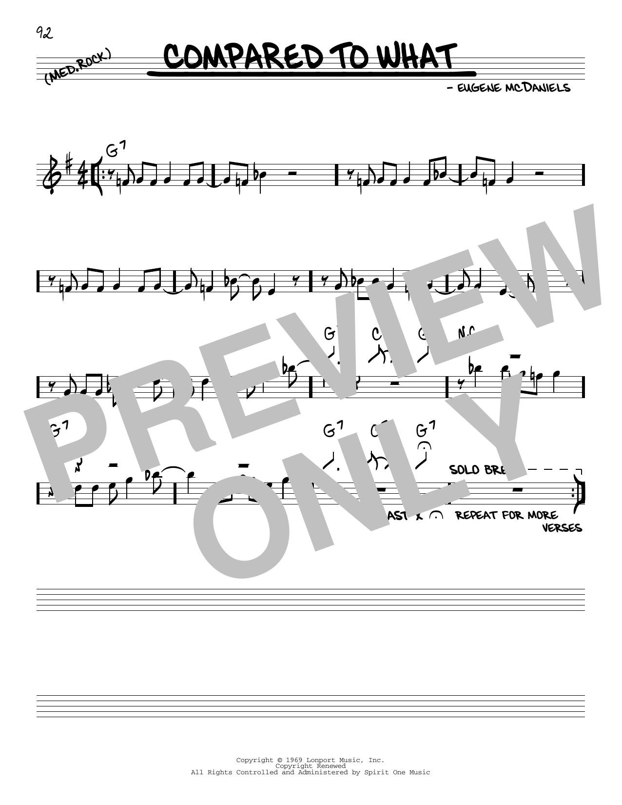 Learn to play Eugene McDaniels Compared To What sheet music for Real Book – Melody & Chords in minutes. Price: 5.9900$ Eugene McDaniels Compared To What sheet music notes and chords arranged for Real Book – Melody & Chords