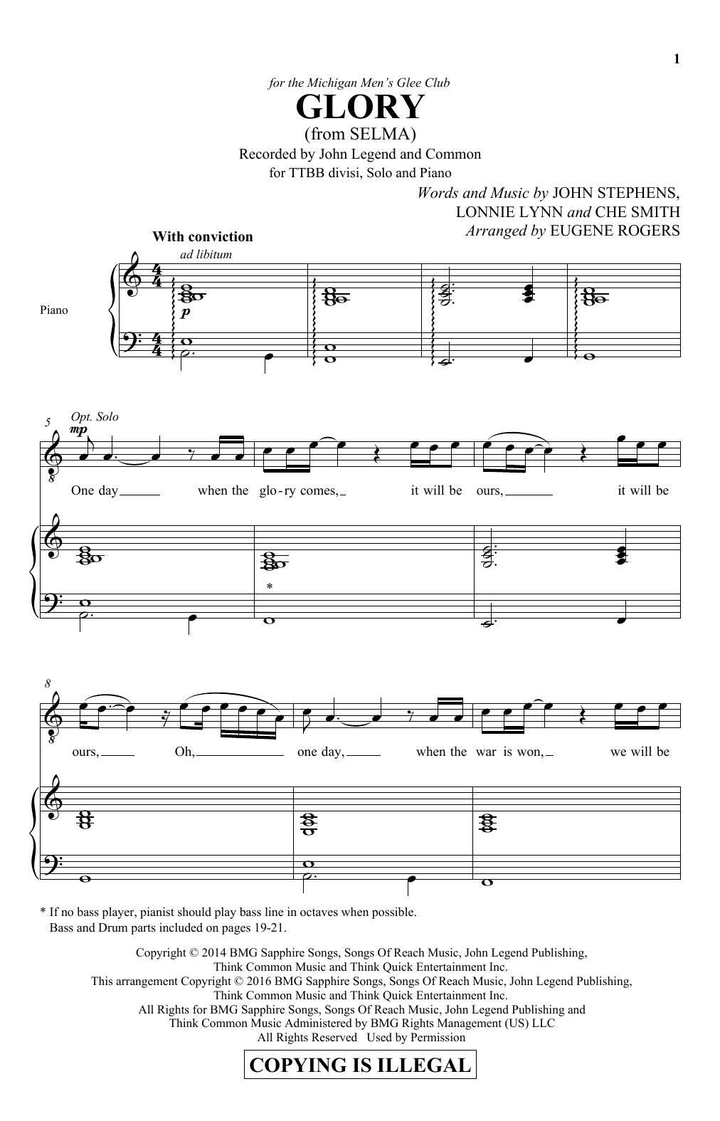 Eugene Rogers Glory (from Selma) (arr. Eugene Rogers) sheet music notes and chords. Download Printable PDF.