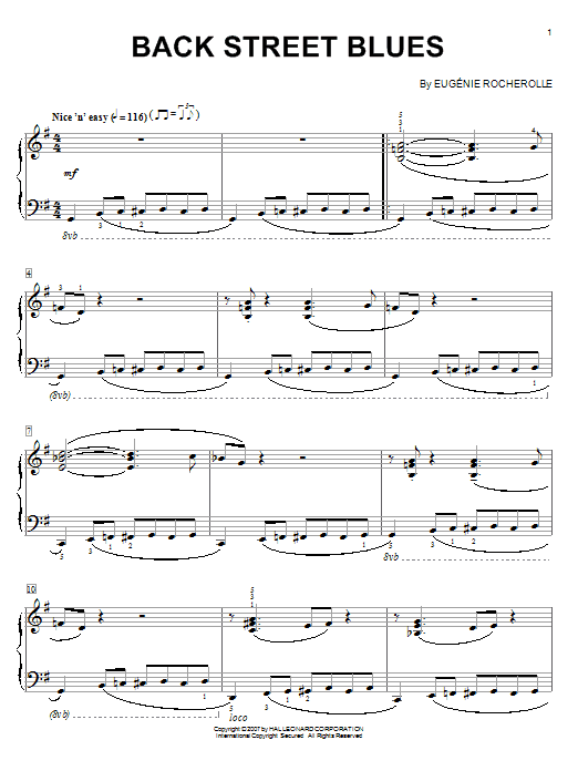 Learn to play Eugénie Rocherolle Back Street Blues sheet music for Piano Solo in minutes. Price: 7.8900$ Eugénie Rocherolle Back Street Blues sheet music notes and chords arranged for Piano Solo