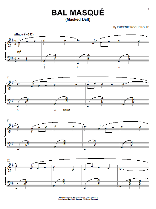 Eugénie Rocherolle Bal Masque (Masked Ball) sheet music notes and chords arranged for Piano Solo