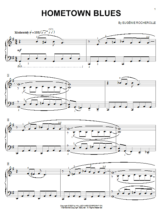 Learn to play Eugénie Rocherolle Hometown Blues sheet music for Piano Solo in minutes. Price: 7.8900$ Eugénie Rocherolle Hometown Blues sheet music notes and chords arranged for Piano Solo