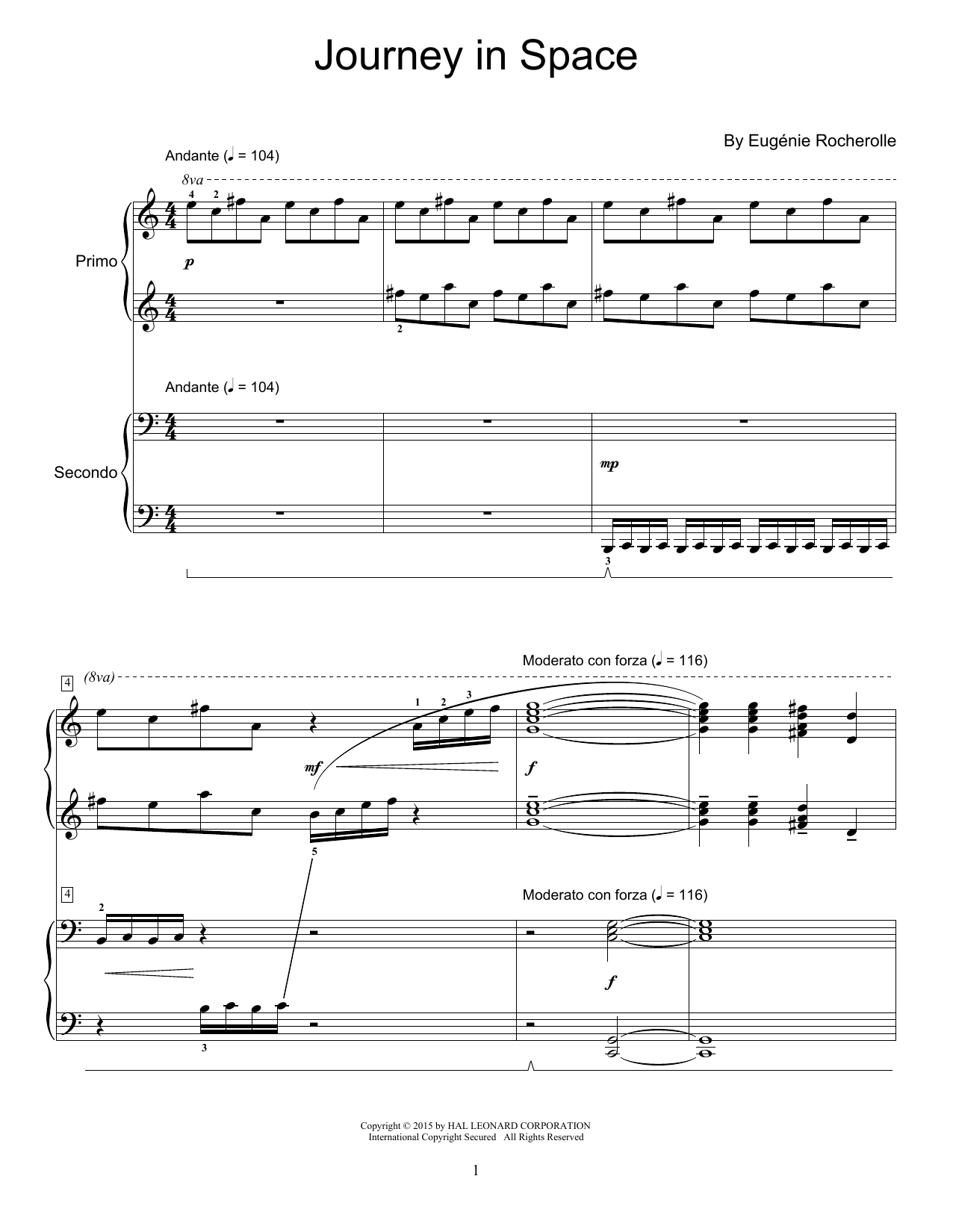 Learn to play Eugénie Rocherolle Journey In Space sheet music for Piano Duet in minutes. Price: 7.8900$ Eugénie Rocherolle Journey In Space sheet music notes and chords arranged for Piano Duet