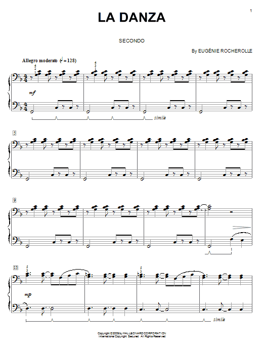Learn to play Eugénie Rocherolle La Danza sheet music for Piano Duet in minutes. Price: 7.8900$ Eugénie Rocherolle La Danza sheet music notes and chords arranged for Piano Duet