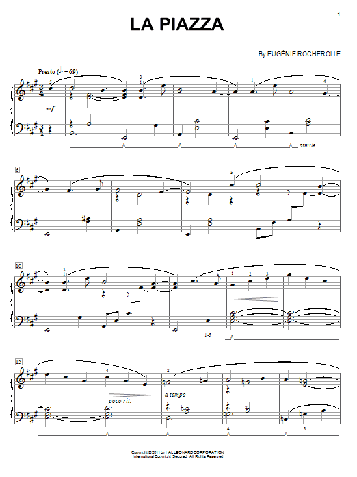 Learn to play Eugénie Rocherolle La Piazza sheet music for Piano Solo in minutes. Price: 7.8900$ Eugénie Rocherolle La Piazza sheet music notes and chords arranged for Piano Solo