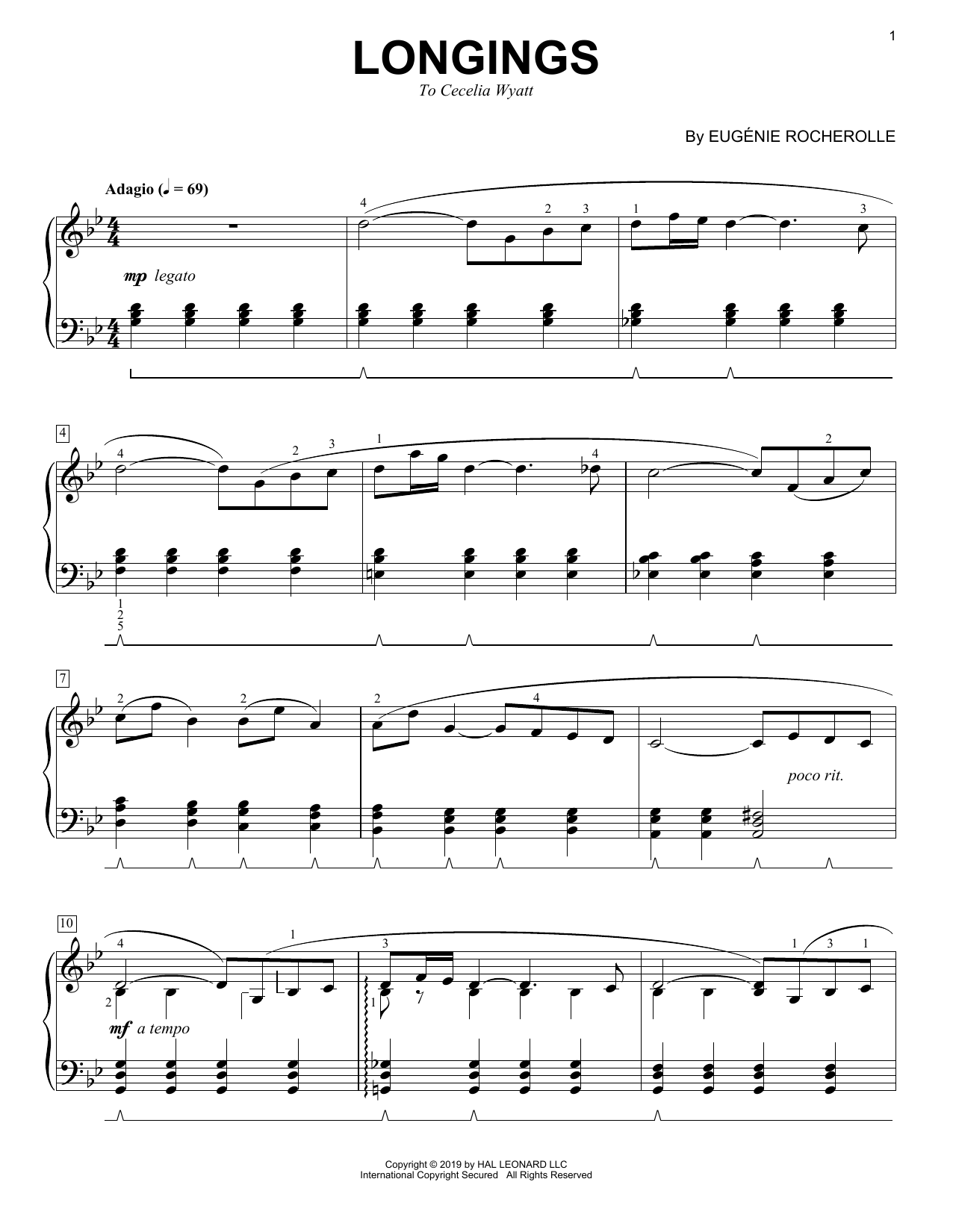 Learn to play Eugenie Rocherolle Longings sheet music for Piano Solo in minutes. Price: 7.8900$ Eugenie Rocherolle Longings sheet music notes and chords arranged for Piano Solo