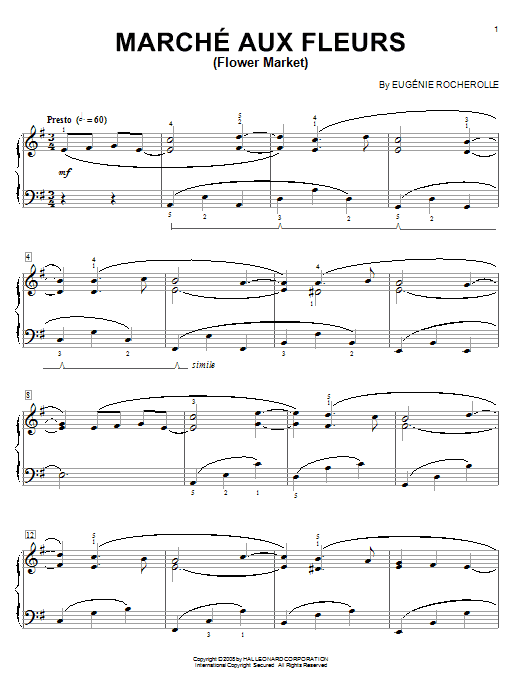 Learn to play Eugénie Rocherolle Marche Aux Fleurs (Flower Market) sheet music for Piano Solo in minutes. Price: 7.8900$ Eugénie Rocherolle Marche Aux Fleurs (Flower Market) sheet music notes and chords arranged for Piano Solo