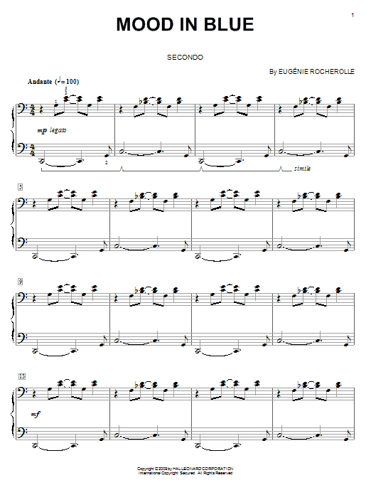 Learn to play Eugénie Rocherolle Mood In Blue sheet music for Piano Duet in minutes. Price: 7.8900$ Eugénie Rocherolle Mood In Blue sheet music notes and chords arranged for Piano Duet
