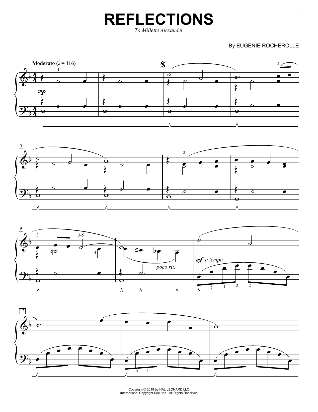 Learn to play Eugenie Rocherolle Reflections sheet music for Piano Solo in minutes. Price: 7.8900$ Eugenie Rocherolle Reflections sheet music notes and chords arranged for Piano Solo