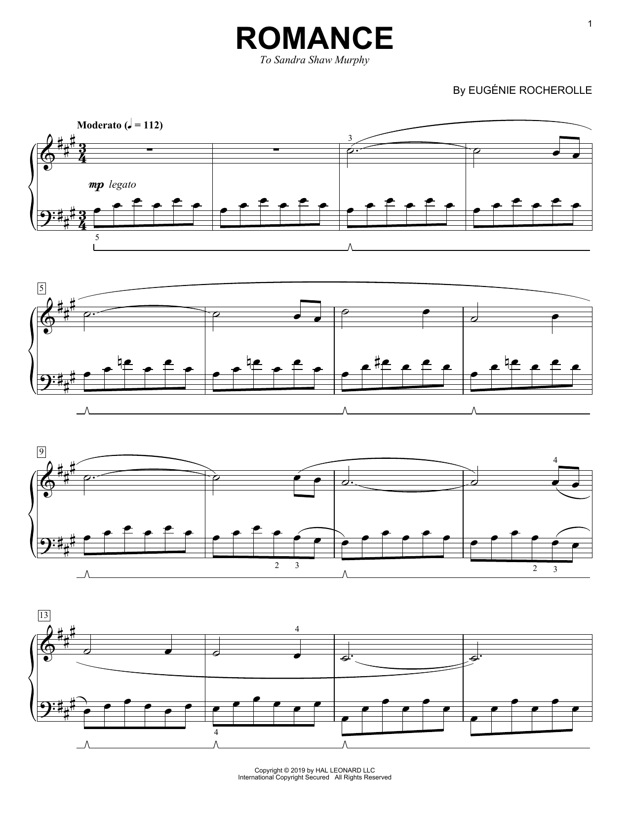 Eugenie Rocherolle Romance sheet music notes and chords arranged for Piano Solo