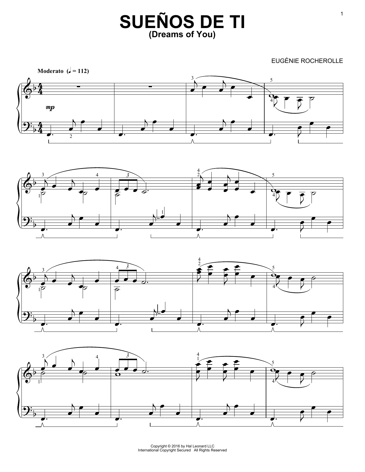 Learn to play Eugénie Rocherolle Suenos de Ti sheet music for Piano Solo in minutes. Price: 7.8900$ Eugénie Rocherolle Suenos de Ti sheet music notes and chords arranged for Piano Solo