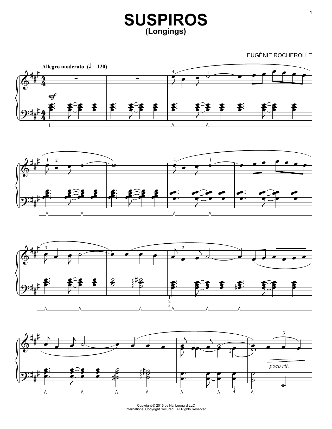 Learn to play Eugénie Rocherolle Suspiros sheet music for Piano Solo in minutes. Price: 7.8900$ Eugénie Rocherolle Suspiros sheet music notes and chords arranged for Piano Solo