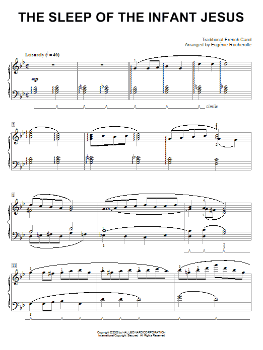 Eugénie Rocherolle The Sleep Of The Infant Jesus sheet music notes and chords arranged for Piano Solo