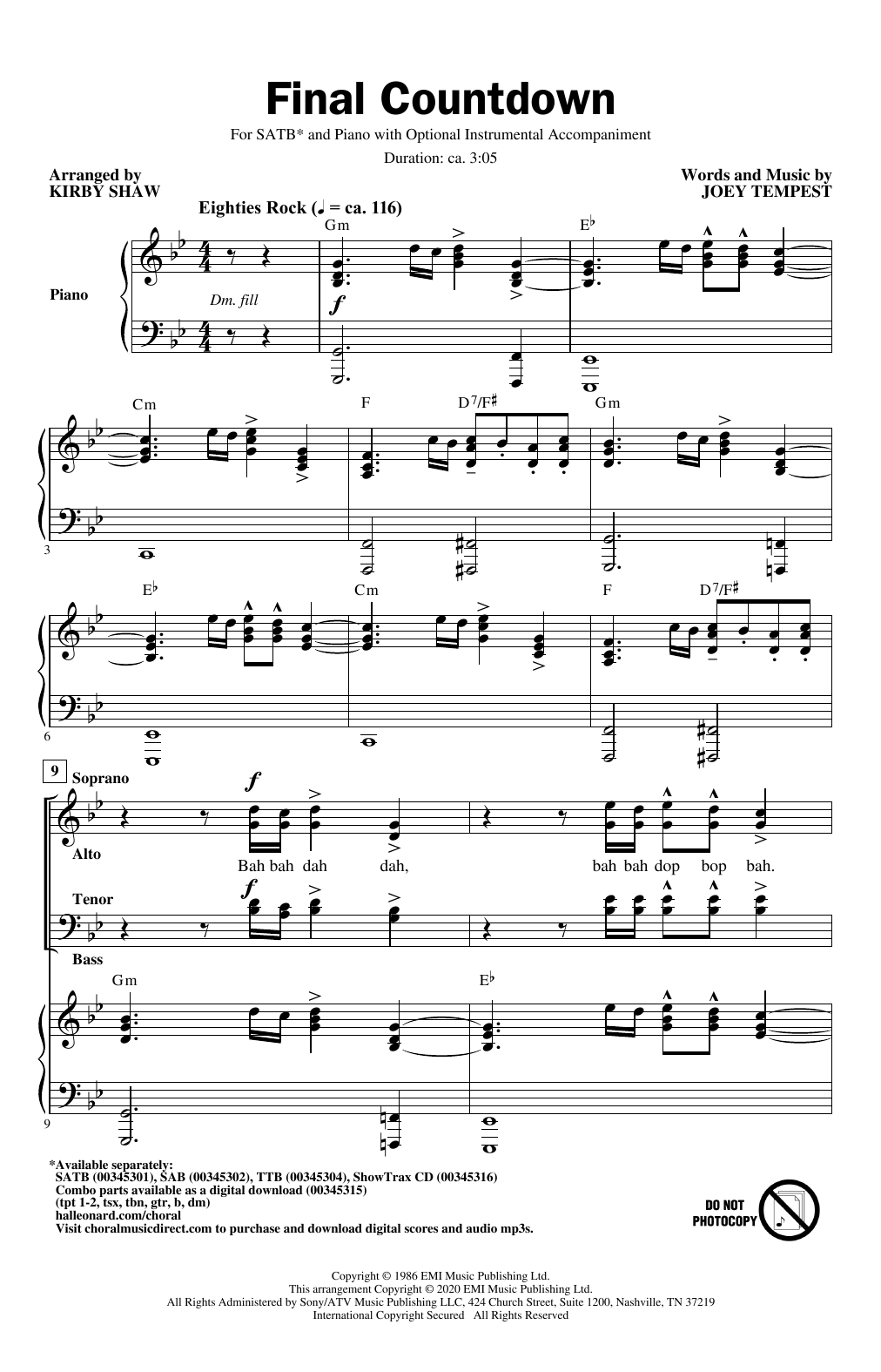 Europe Final Countdown (arr. Kirby Shaw) sheet music notes and chords. Download Printable PDF.