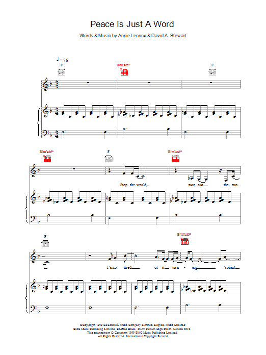 Eurythmics Peace Is Just A Word sheet music notes and chords. Download Printable PDF.