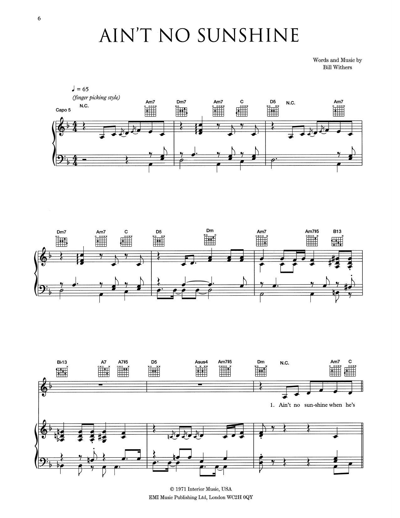 Eva Cassidy Ain't No Sunshine sheet music notes and chords. Download Printable PDF.